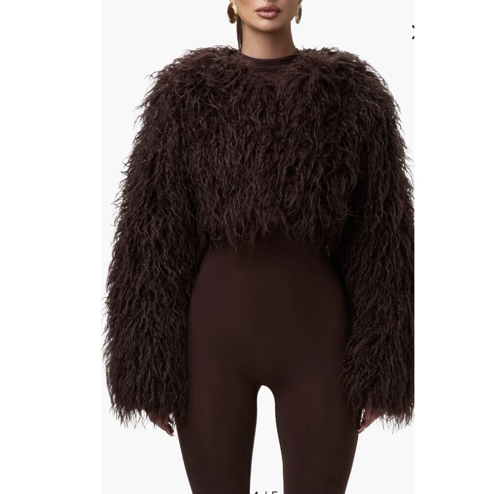 NAKED WARDROBE Mongolian Faux Fur Jacket Small NWT